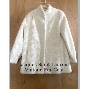 Vintage Jacques Saint Laurent White Fur Coat for Genelle Paris NY